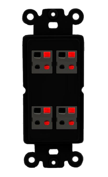 RiteAV 4 Port Speaker Wire Plug Jack Wall Plate - Rocker [Black/Black]