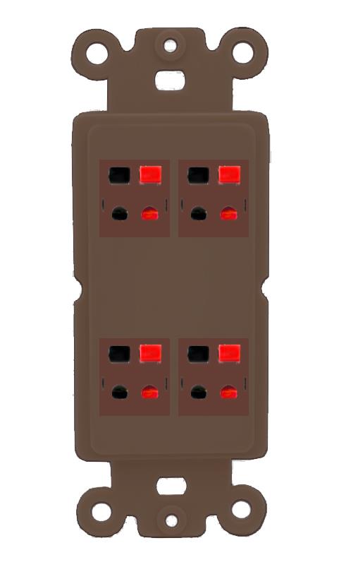 RiteAV 4 Port Speaker Wire Plug Jack Wall Plate - Rocker [Brown/Brown]
