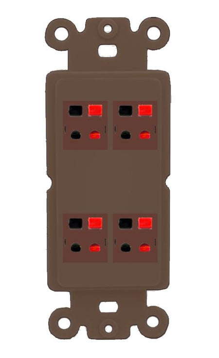 RiteAV 4 Port Speaker Wire Plug Jack Wall Plate - Rocker [Brown/Brown]