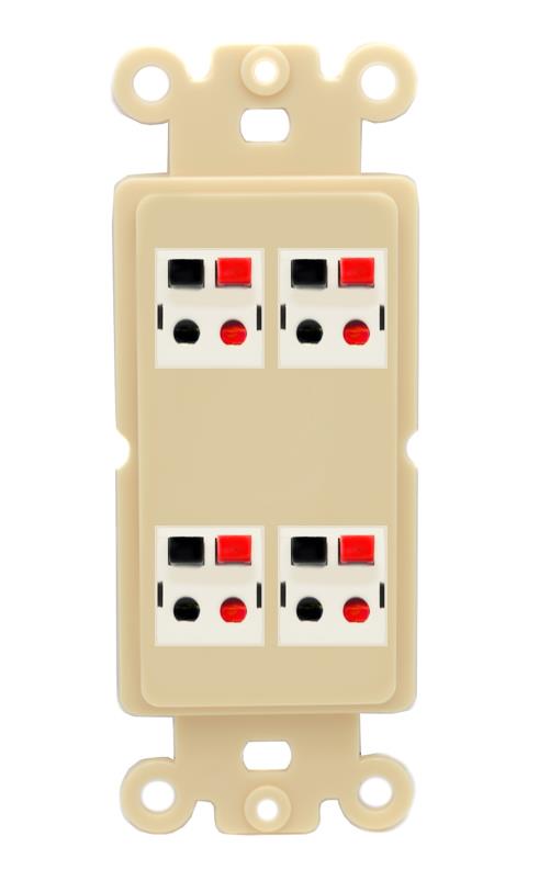 RiteAV 4 Port Speaker Wire Plug Jack Wall Plate - Rocker [Ivory/Ivory]