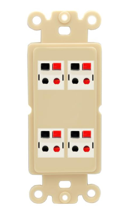 RiteAV 4 Port Speaker Wire Plug Jack Wall Plate - Rocker [Ivory/Ivory]