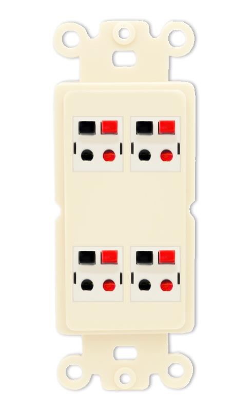 RiteAV 4 Port Speaker Wire Plug Jack Wall Plate - Rocker [Light-Almond]