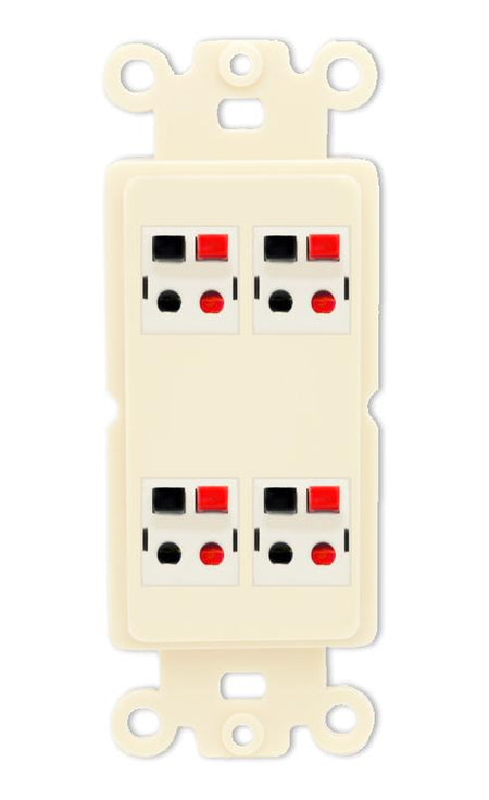 RiteAV 4 Port Speaker Wire Plug Jack Wall Plate - Rocker [Light-Almond]