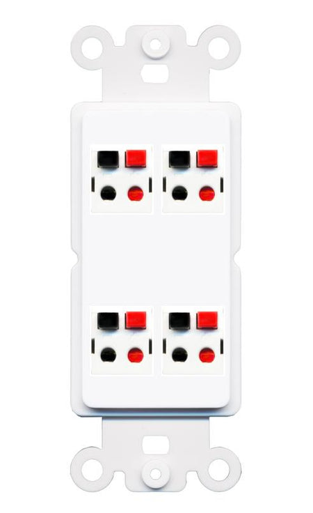 RiteAV 4 Port Speaker Wire Plug Jack Wall Plate - Rocker [White]
