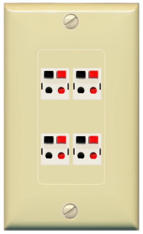 RiteAV 4 Port Speaker Wire Plug Jack Wall Plate - 1 Gang [Ivory/Ivory]