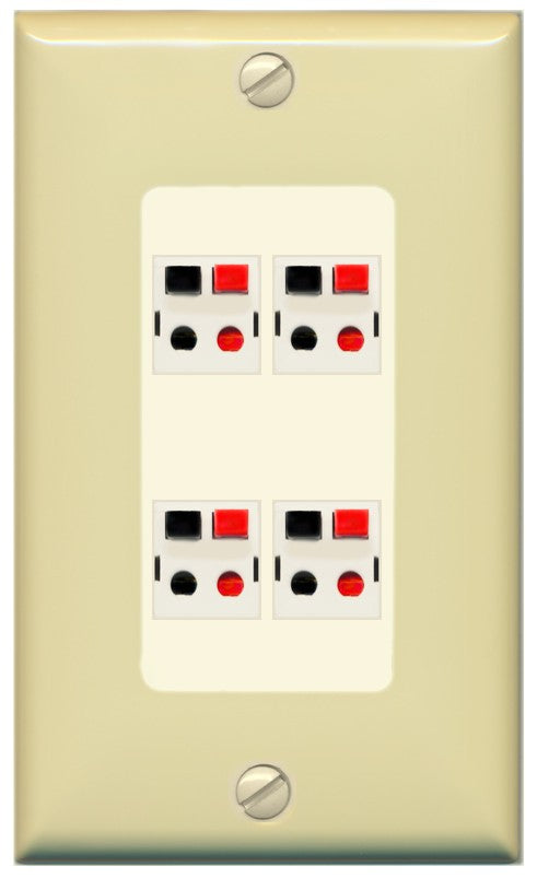 RiteAV 4 Port Speaker Wire Plug Jack Wall Plate - 1 Gang Decorative [Ivory/Light-Almond]