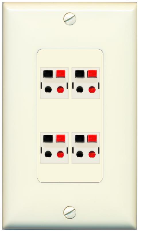 RiteAV 4 Port Speaker Wire Plug Jack Wall Plate - 1 Gang [Light-Almond]