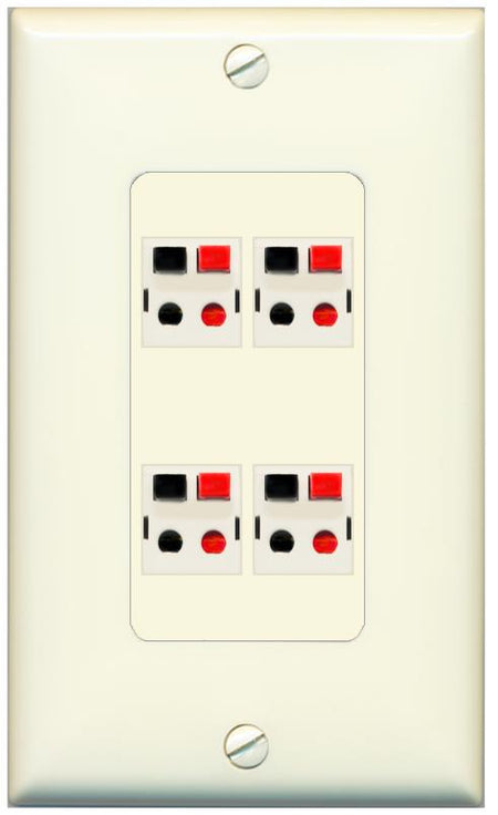 RiteAV 4 Port Speaker Wire Plug Jack Wall Plate - 1 Gang [Light-Almond]