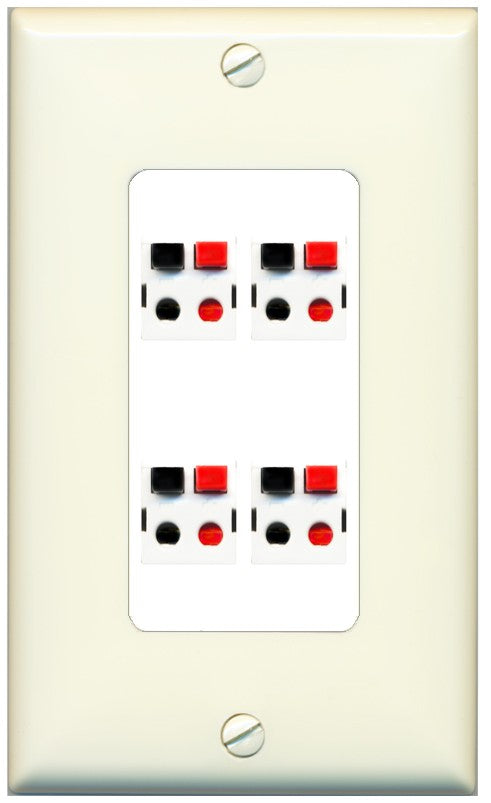 RiteAV 4 Port Speaker Wire Plug Jack Wall Plate - 1 Gang Decorative [Light-Almond/White]