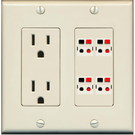 RiteAV 4 Port Speaker Wire Plug Jack Wall Plate - Outlet [Light-Almond]