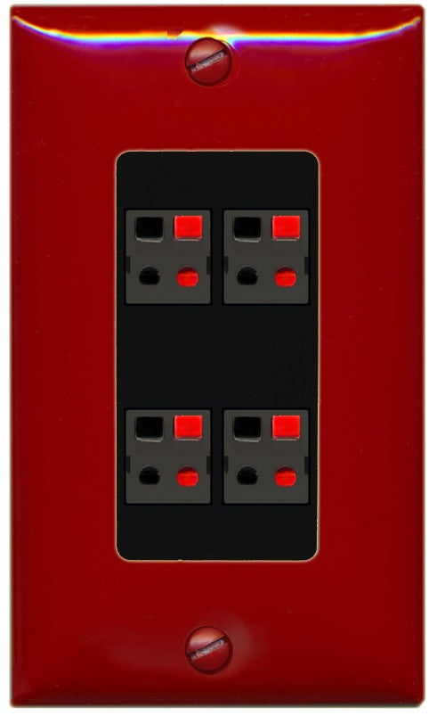 RiteAV 4 Port Speaker Wire Plug Jack Wall Plate - 1 Gang Decorative [Red/Black]