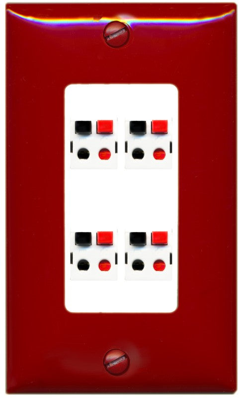 RiteAV 4 Port Speaker Wire Plug Jack Wall Plate - 1 Gang Decorative [Red/White]