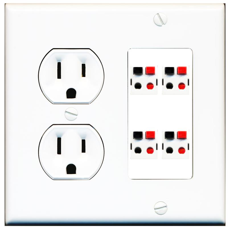 RiteAV 4 Port Speaker Wire Plug Jack Wall Plate - Round Outlet [White]