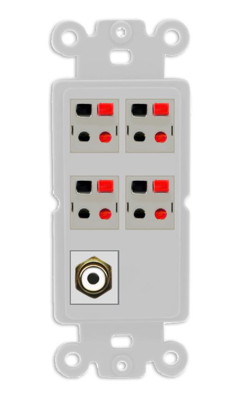 RiteAV 4 Port Speaker Wire Plug Jack Wall Plate with RCA for Subwoofer - Rocker [Gray/Gray]