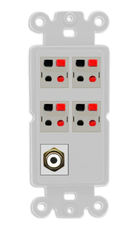 RiteAV 4 Port Speaker Wire Plug Jack Wall Plate with RCA for Subwoofer - Rocker [Gray/Gray]