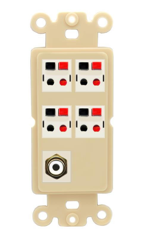 RiteAV 4 Port Speaker Wire Plug Jack Wall Plate with RCA for Subwoofer - Rocker [Ivory/Ivory]