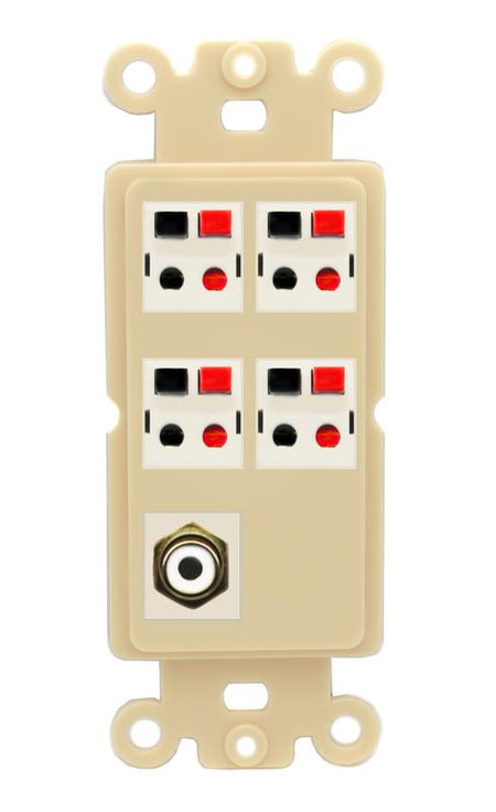 RiteAV 4 Port Speaker Wire Plug Jack Wall Plate with RCA for Subwoofer - Rocker [Ivory/Ivory]