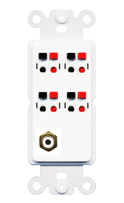 RiteAV 4 Port Speaker Wire Plug Jack Wall Plate with RCA for Subwoofer - Rocker [White]