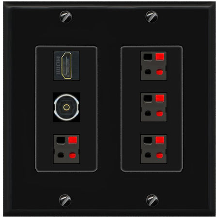 RiteAV 4 Speaker 1 Toslink HDMI Wall Plate - 2 Gang [Black/Black]
