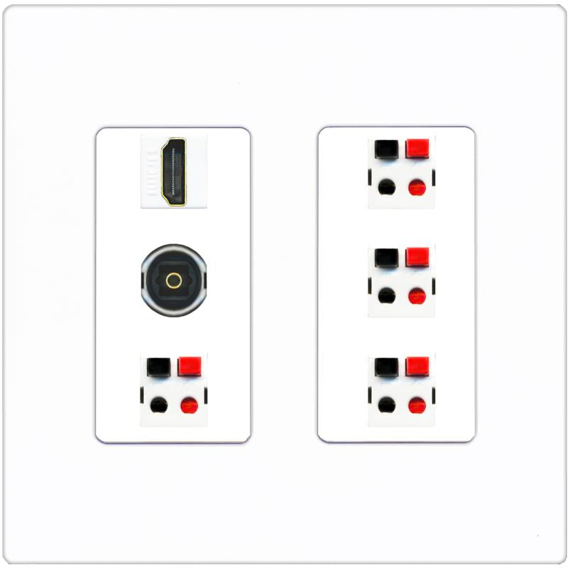 RiteAV 4 Speaker 1 Toslink HDMI Wall Plate - 2 Gang [Screwless White]