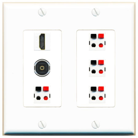 RiteAV 4 Speaker 1 Toslink HDMI Wall Plate - 2 Gang [White]