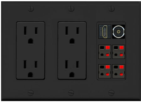 RiteAV 4 Speaker 1 Toslink HDMI Wall Plate - 2 Outlet [Black/Black]