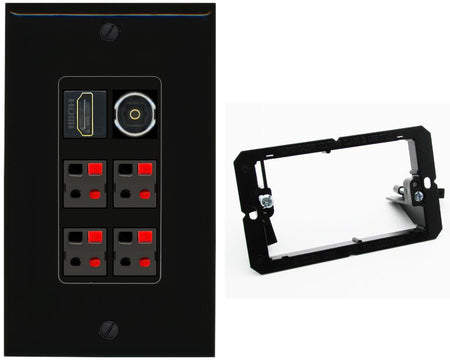 RiteAV 4 Speaker 1 Toslink HDMI Wall Plate - Bracket [Black/Black]