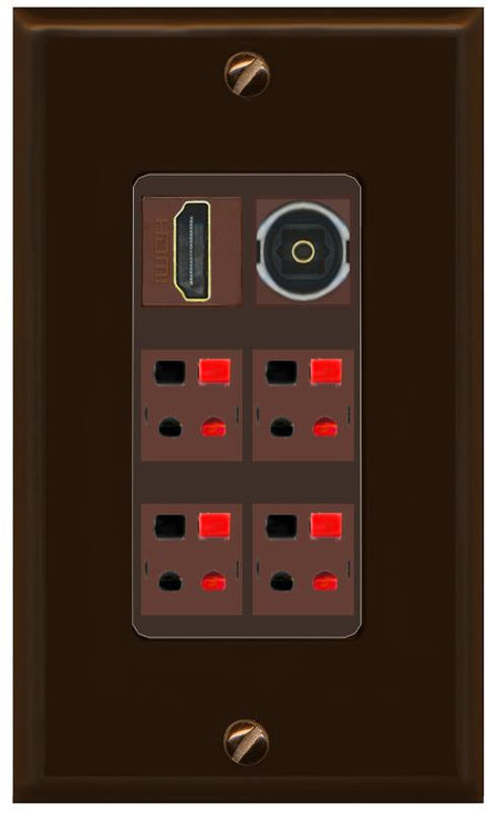 RiteAV 4 Speaker 1 Toslink HDMI Wall Plate - 1 Gang [Brown/Brown]