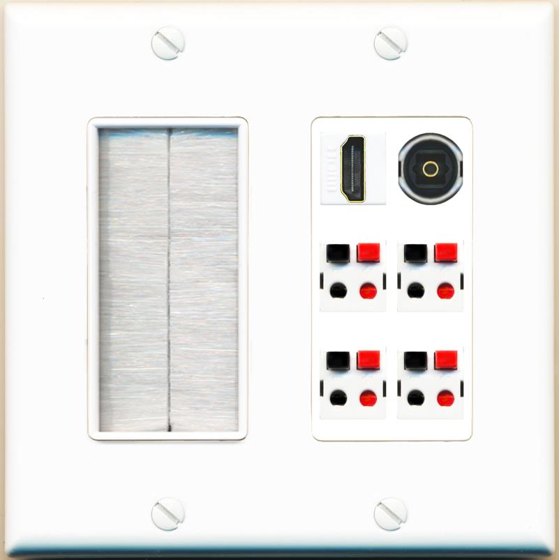 RiteAV 4 Speaker 1 Toslink HDMI Wall Plate - Brush [White]