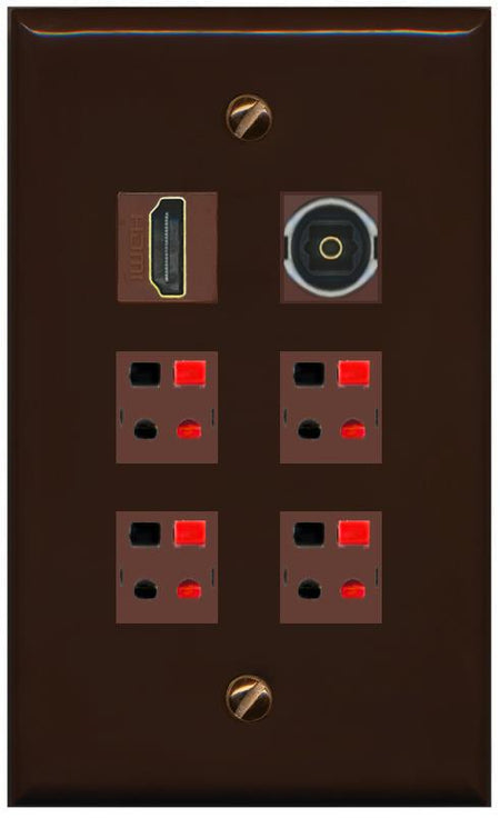 RiteAV 4 Speaker 1 Toslink HDMI Wall Plate - Flat [Brown/Brown]