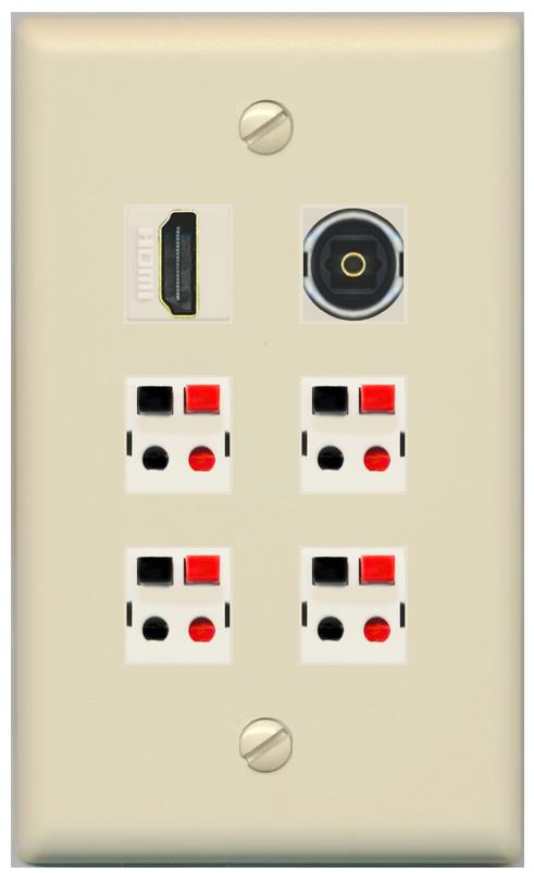 RiteAV 4 Speaker 1 Toslink HDMI Wall Plate - Flat [Ivory/Ivory]