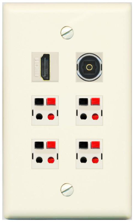 RiteAV 4 Speaker 1 Toslink HDMI Wall Plate - Flat [Light-Almond]