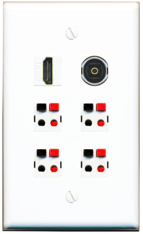 RiteAV 4 Speaker 1 Toslink HDMI Wall Plate - Flat [White]