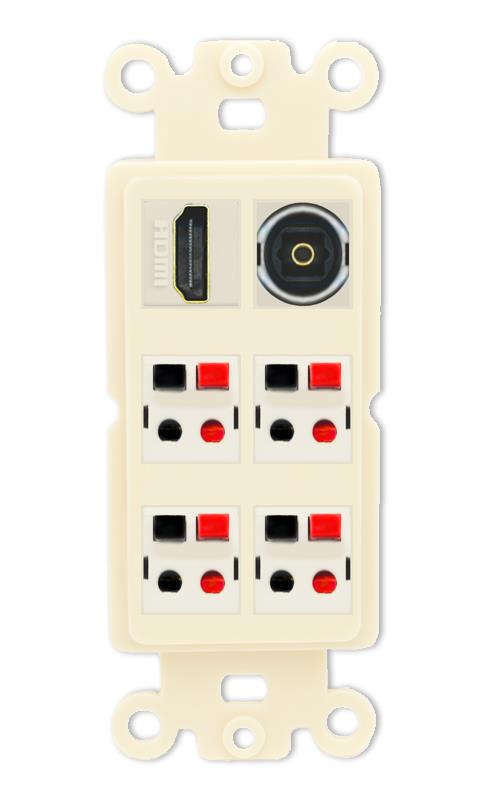 1 Port RCA Blue 1 Port Toslink Wall Plate White - Bracket Inc