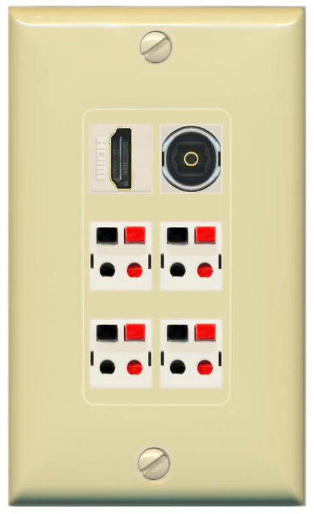 RiteAV 4 Speaker 1 Toslink HDMI Wall Plate - 1 Gang [Ivory/Ivory]