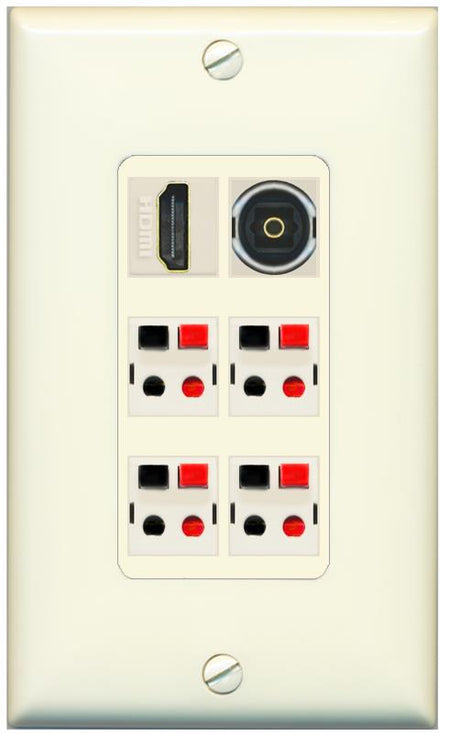 RiteAV 4 Speaker 1 Toslink HDMI Wall Plate - 1 Gang [Light-Almond]