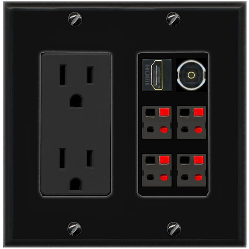 RiteAV 4 Speaker 1 Toslink HDMI Wall Plate - Outlet [Black/Black]