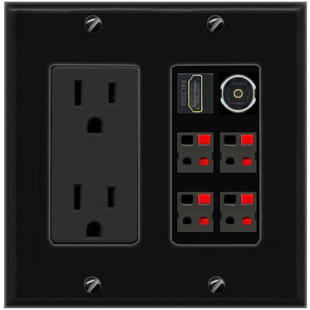 RiteAV 4 Speaker 1 Toslink HDMI Wall Plate - Outlet [Black/Black]