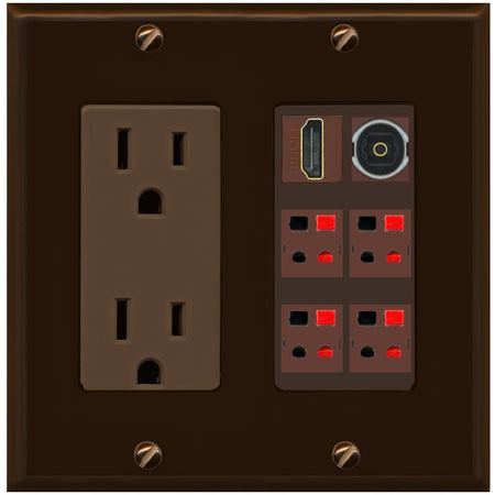 RiteAV 4 Speaker 1 Toslink HDMI Wall Plate - Outlet [Brown/Brown]
