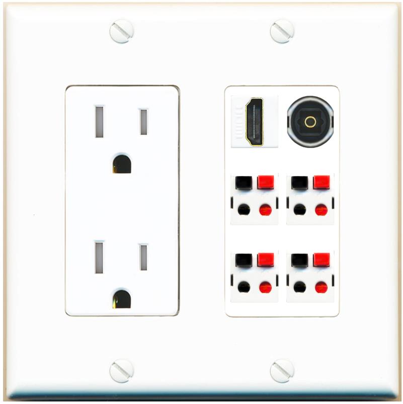 RiteAV 4 Speaker 1 Toslink HDMI Wall Plate - Tamper-Res [White]