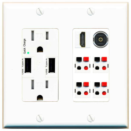 RiteAV 4 Speaker 1 Toslink HDMI Wall Plate - USB Charger [White]