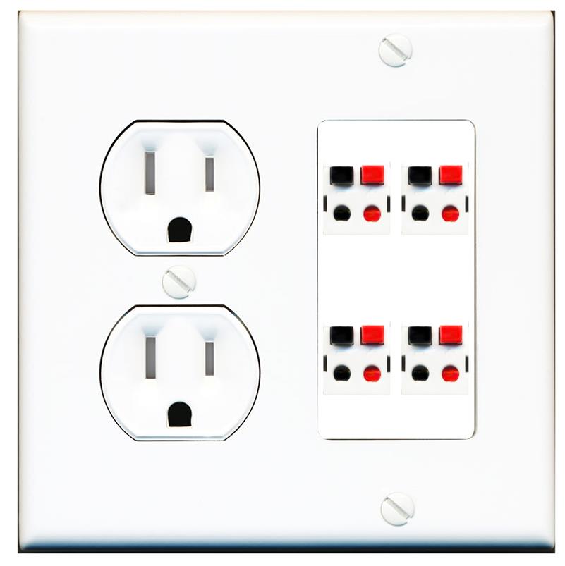 RiteAV 4 Port Speaker Wire Plug Jack Wall Plate - Tamper Proof [White]