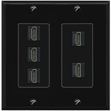 RiteAV 5 Port HDMI Wall Plate - 2 Gang [Black/Black]