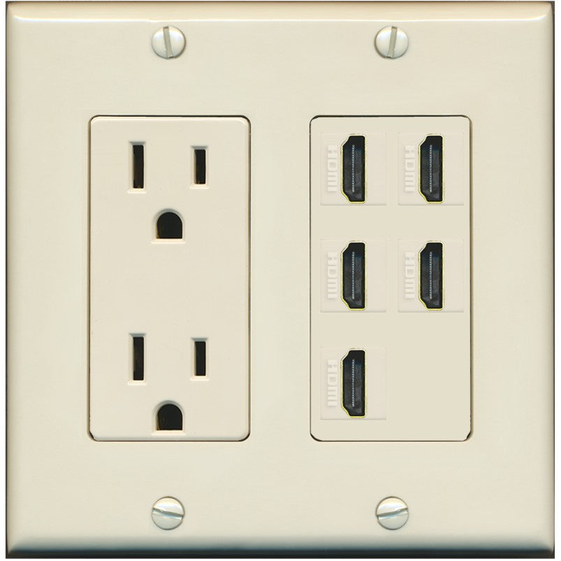 RiteAV 5 Port HDMI Wall Plate - Outlet [Light-Almond]