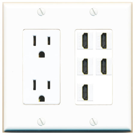RiteAV 5 Port HDMI Wall Plate - Outlet [White]
