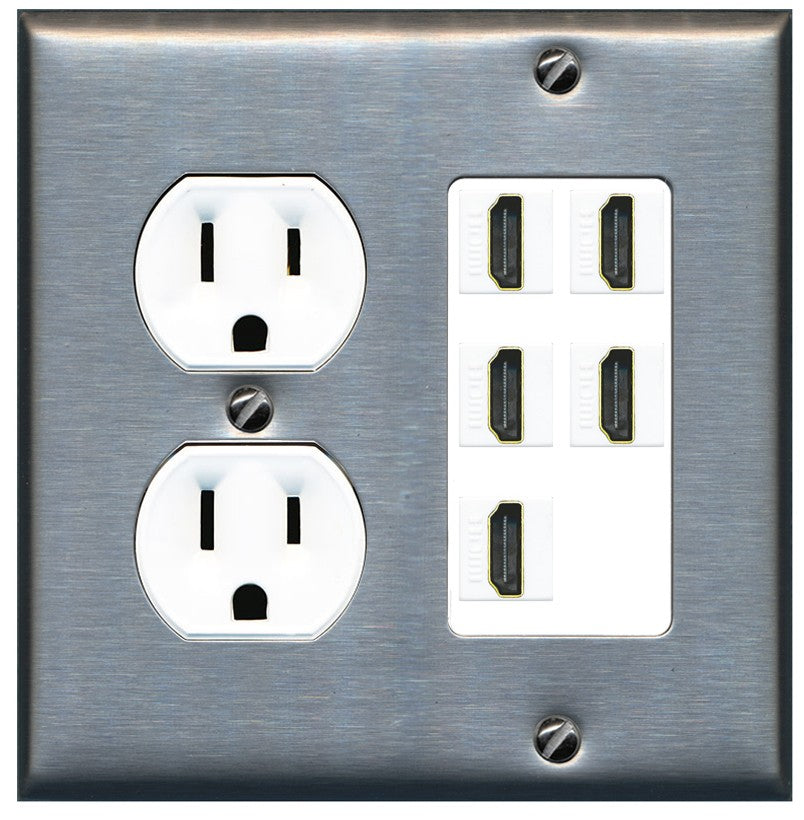 RiteAV 5 Port HDMI Wall Plate - Round Outlet [Stainless/White]