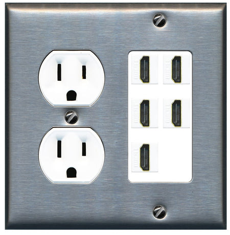RiteAV 5 Port HDMI Wall Plate - Round Outlet [Stainless/White]