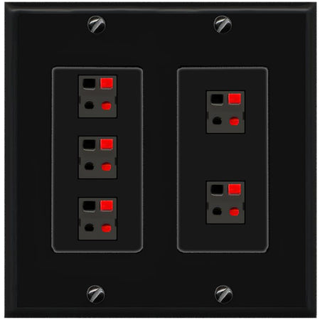 RiteAV 5 Port Speaker Wire Plug Jack Wall Plate - 2 Gang [Black/Black]