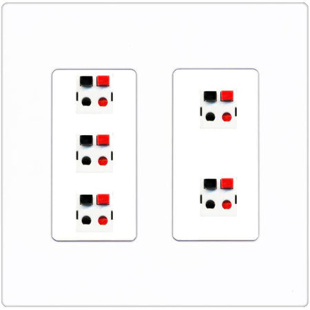 RiteAV 5 Port Speaker Wire Plug Jack Wall Plate - 2 Gang [Screwless White]