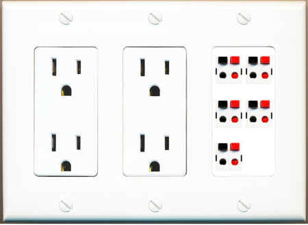 RiteAV 5 Port Speaker Wire Plug Jack Wall Plate - 2 Outlet [White]